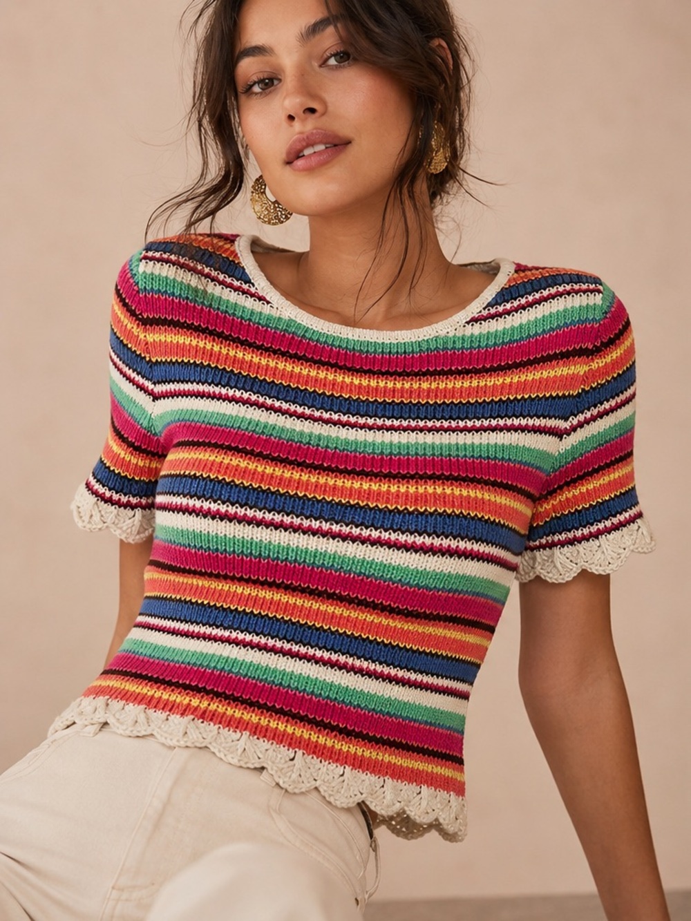 Romeo + Juliet Couture Colorful Stripe Sweater Boho Cottagecore Size M